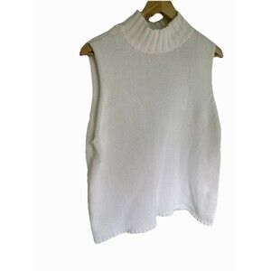 Marsh Landing Women's Mock Neck sleeveless vest Sweater White L coastal beach